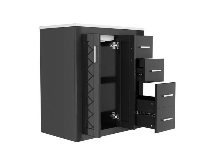 Evryae Waschbeckenunterschrank Badezimmer Unterschrank mit Keramikbecken, 3 Schubladen und Soft-Close,Schwarz Waschbecken, Keramik, 1 Fächer, 4 Schubladen, Rechteckig, 76x85.5x46.5 cm, Badezimmer, Badmöbel, Waschbeckenunterschränke