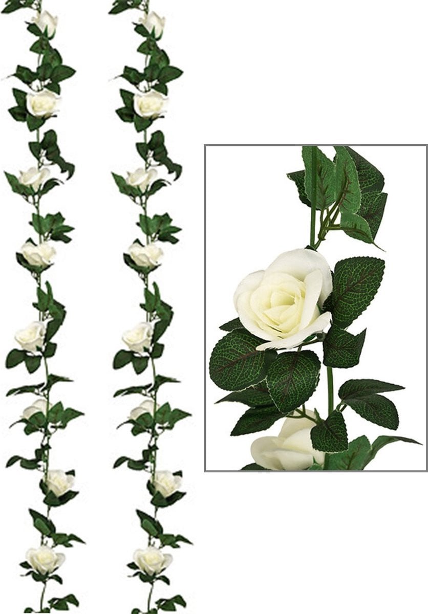 Atmosphera Kunstbloemen Slinger Rozen - 2x - 230 cm - Wit