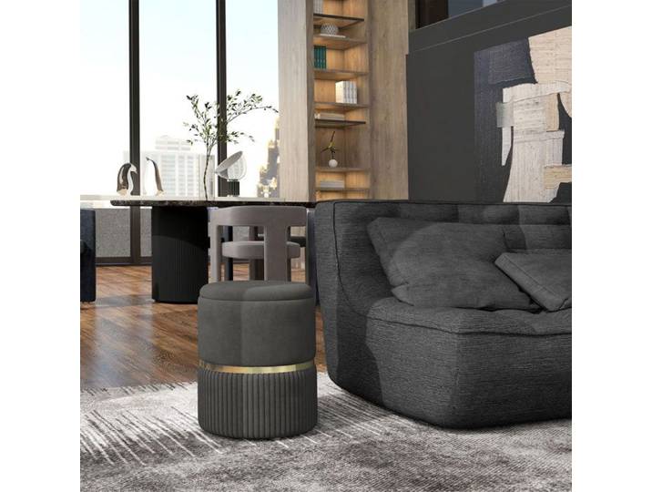 Pouf Coffre Velours Gris Côtelé Élégant pour Salon et Chambre avec Rangement Compact