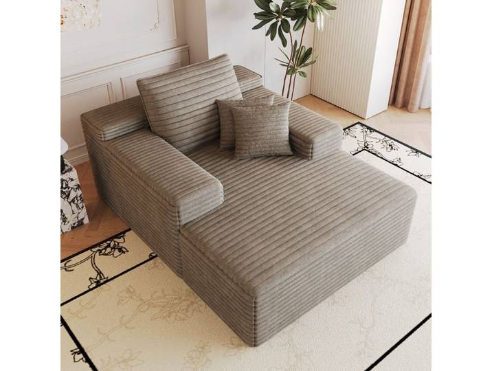 Canapé - CIPACHO - Canapé modulable - Sans ossature apparente - Velours côtelé chameau - Assise profonde