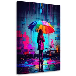 LEINWANDBILD Mädchen mit Regenschirm Graffiti Straßenkunst 70x100cm