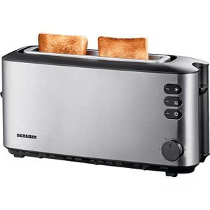 Severin Toaster AT 2515, mit 6 Röststufen & Auftaufunktion, Edelstahl, 1000W, Langschlitz, mit Brötchenaufsatz, 2 Scheiben