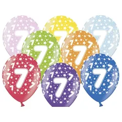 6 Luftballons 7. Geburtstag bunt