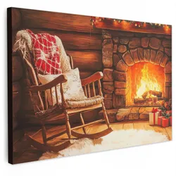 LEINWANDBILD Winter - Weihnachten - Zuhause - Kamin Gemälde 60x40 cm