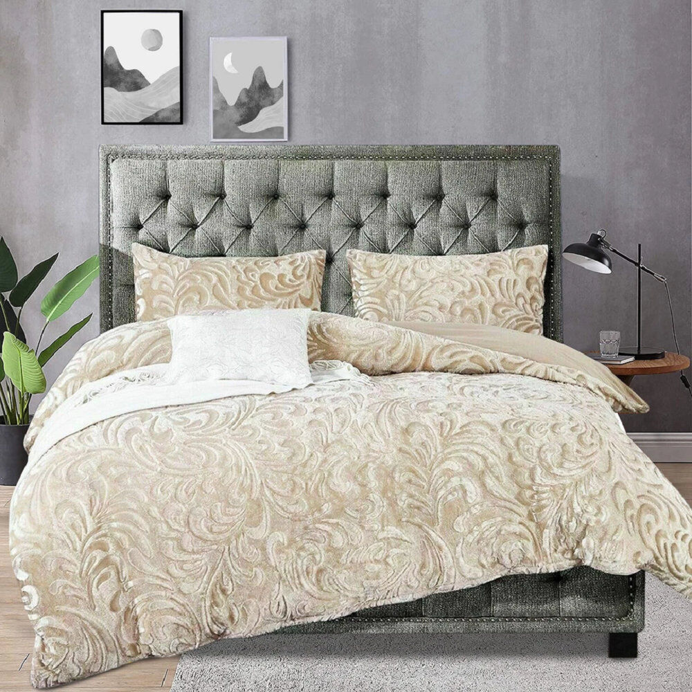 Household Furnishing Polyester Floral Duvet Cover with Pillowcases Included Beige Double