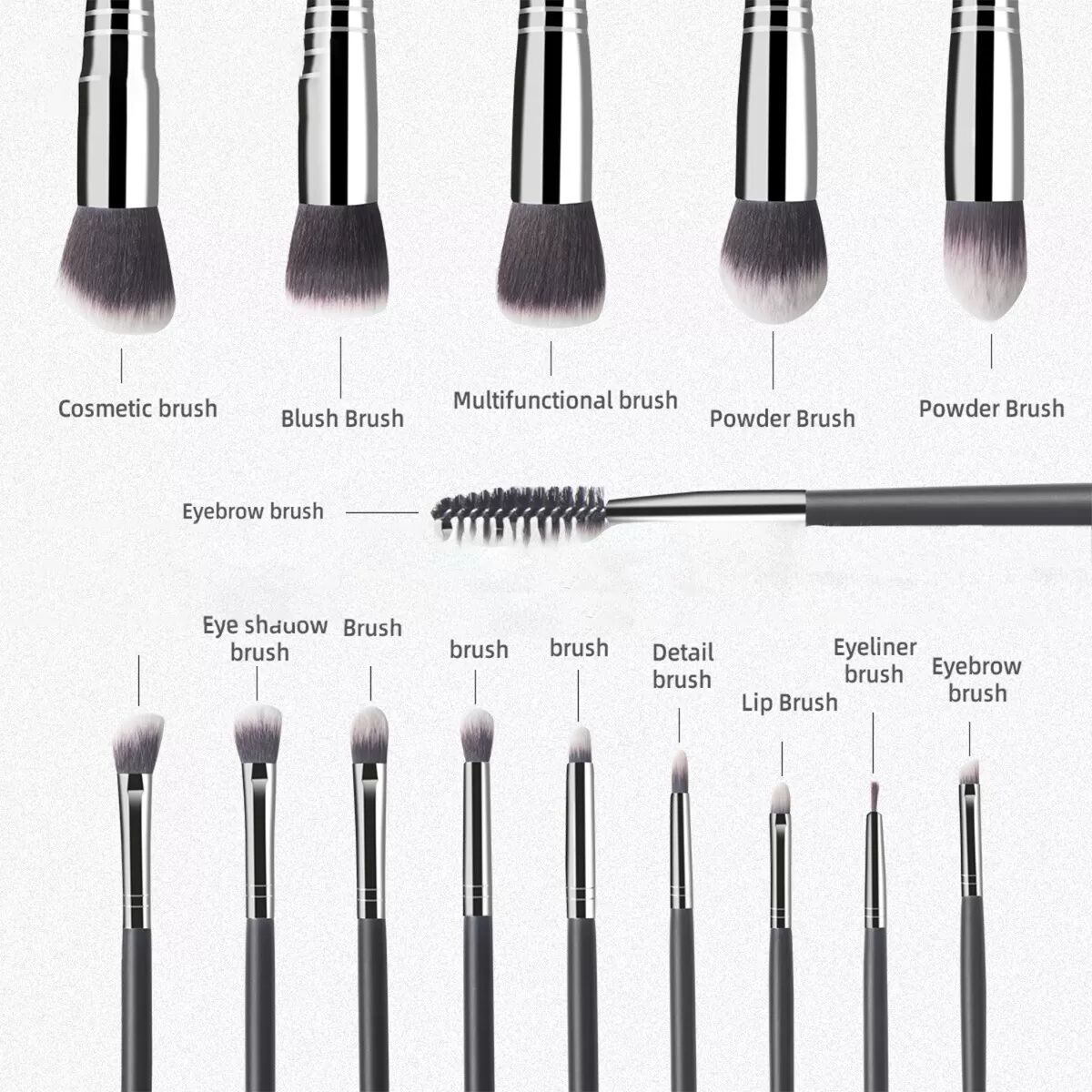 INF Ensemble de 27 pinceaux de maquillage - Kit complet pour ombre à paupières, fond de teint et éponge à maquillage