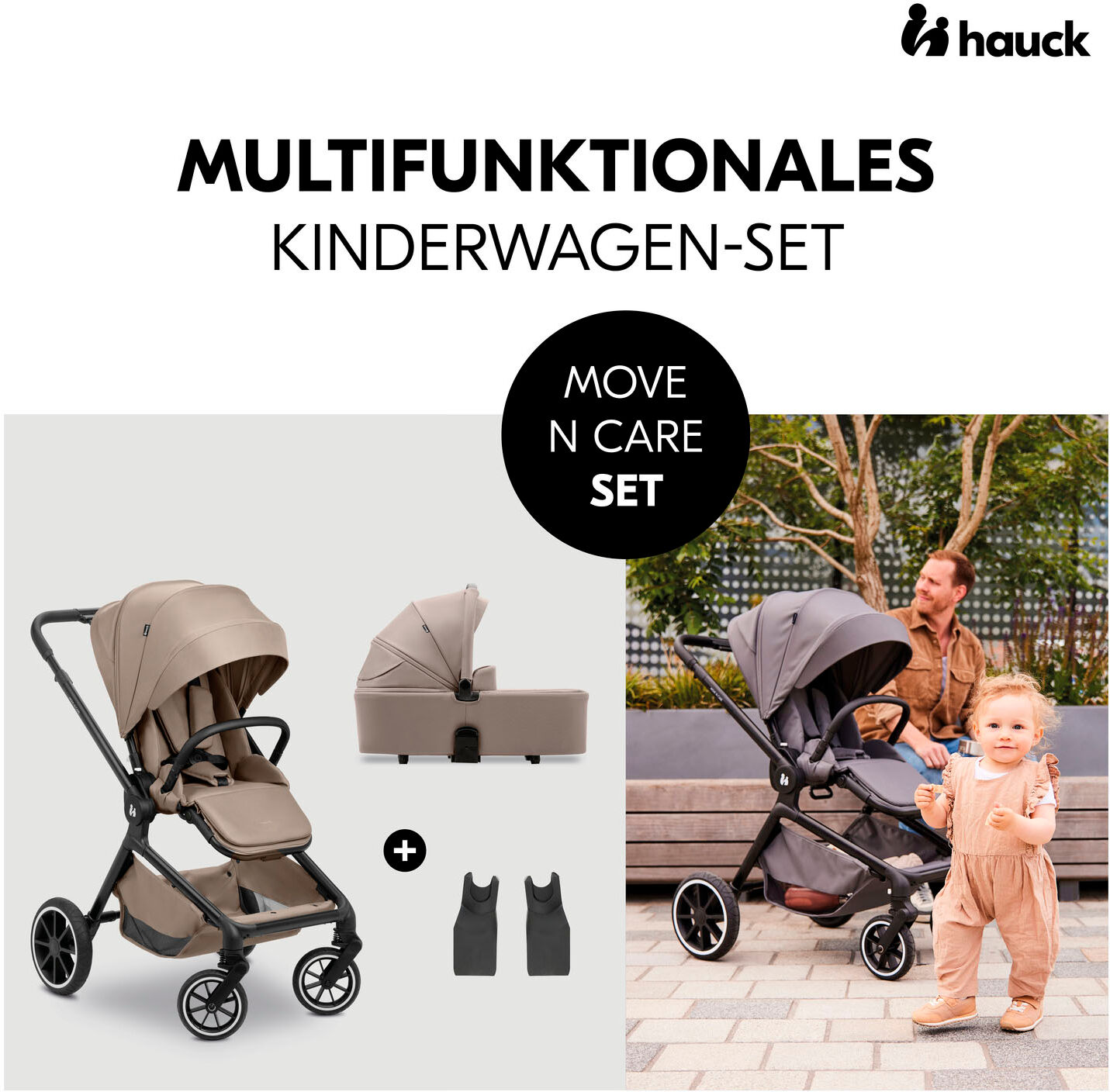 Kombi-Kinderwagen HAUCK "Move N Care Set", Baby, braun (mocca), Aluminium, Kunststoff, Polyester, Polyurethan, Kinderwagen Kombi-Kinderwagen, belastbar bis 22 kg