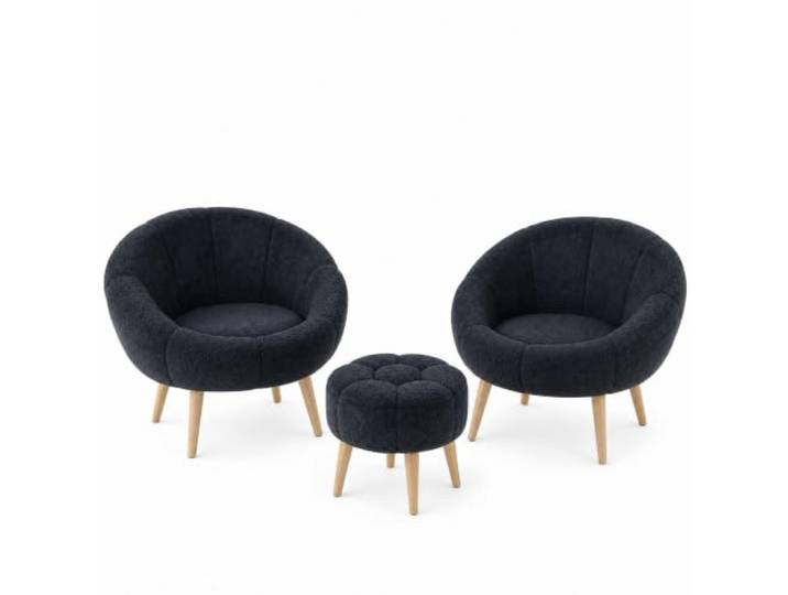 Hanah Home Elegant Wing Chair & Pouffe Set (3 Pieces), Anthracite, 100% Wellssoft Fabric, 18mm Melamine Coated Perfect for Modern Living Spaces