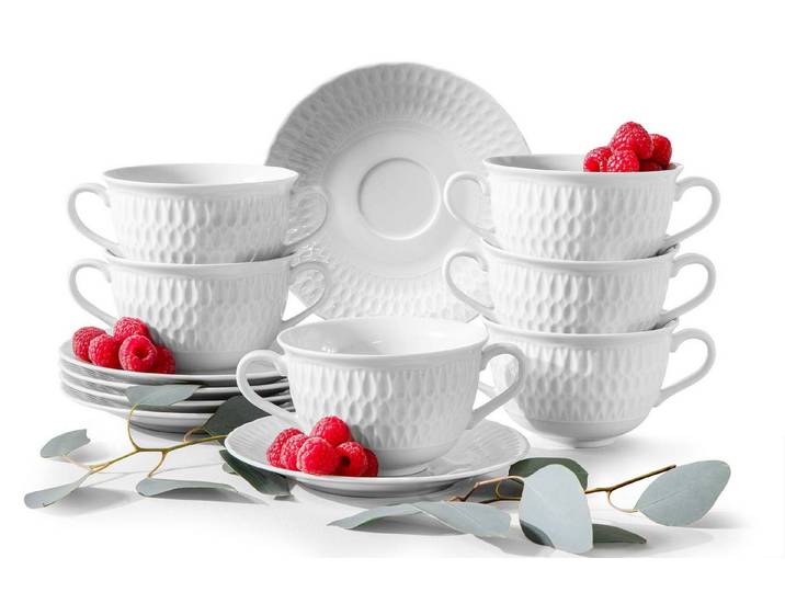 KONSIMO® Suppenschüssel CMIELOW SOFIA Suppenschale mit Untertasse, handgefertigt, Porzellan, (12-tlg), Hochwertiges Premium-Porzellan, elegante Verzierung