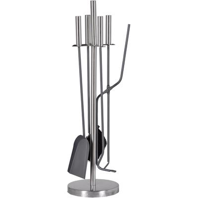 Kamingarnitur FIREFIX, grau (grau, edelstahlfarben), B:18cm H:65cm L:18cm, Edelstahl, Stahl, Reinigungs-Sets