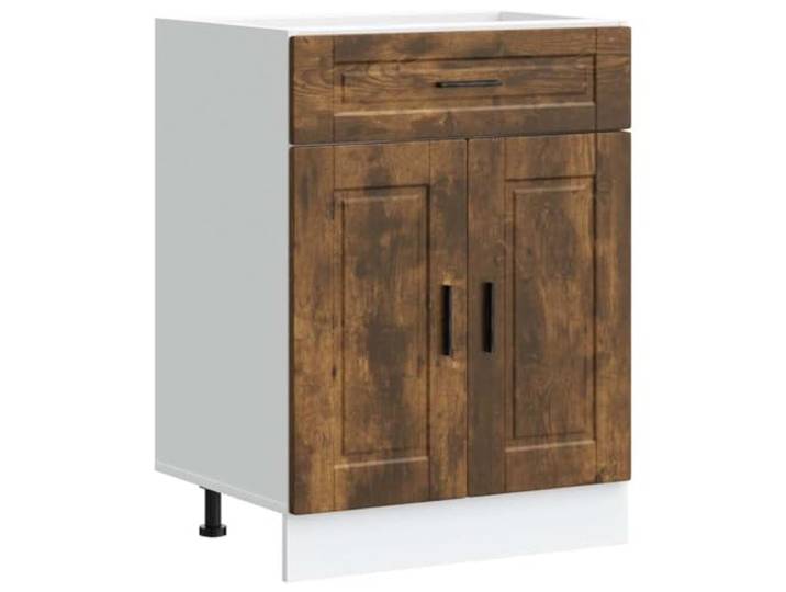 fsahslih Küchenunterschrank Porto 60x46x81,5 cm Räuchereiche Kompakter Küchenbeistellschrank in Räuchereiche-Optik mit verstellbaren Füßen für Küche und Esszimmer.