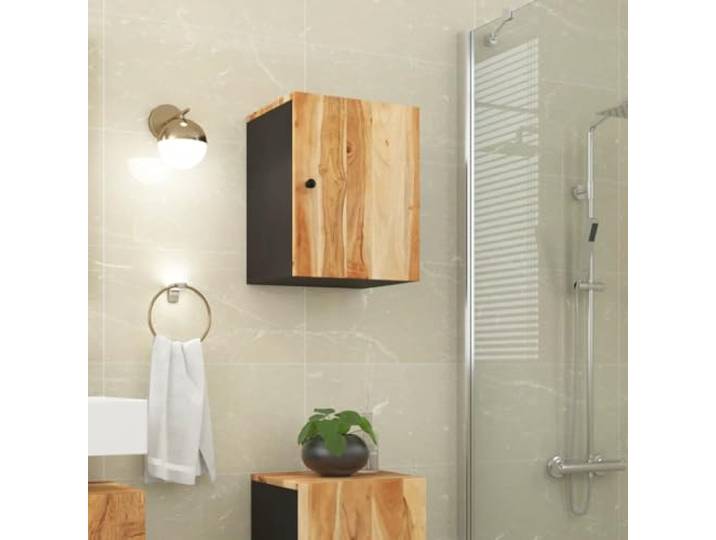 HWKQEQRF Bad-Wandschrank 38x33x48 cm Massivholz Akazie 2 Faecher, Wandmontage, Tuer links oder rechts montierbar, Akazienholz, Holzwerkstoff