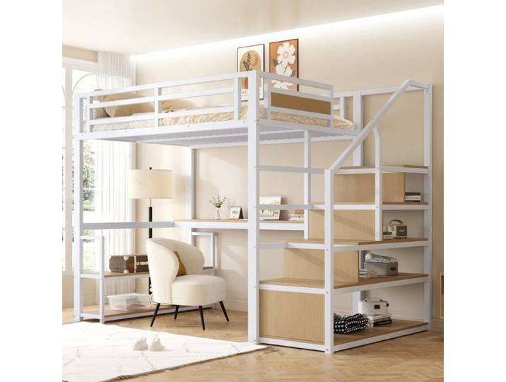 Lit mezzanine 140x200 avec bureau intégré rangements et échelle de sécurité idéal pour optimiser l'espace