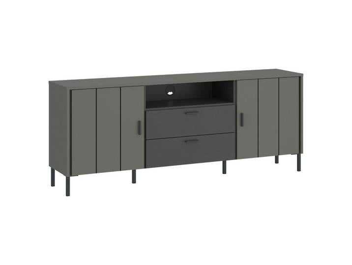 Carryhome Tv-Element Shirley, Grau, Grün, Schwarz, Metall, 2 Fächer, 2 Schublade(n) Schubladen, 173.2x65x40 cm, Wohnzimmer, TV Möbel, TV-Racks
