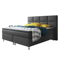 IHG Boxspringbett Miami mit 7-Zonen-Taschenfederkernmatratzen und Topper, ca. 180 x 200 cm – Anthrazit