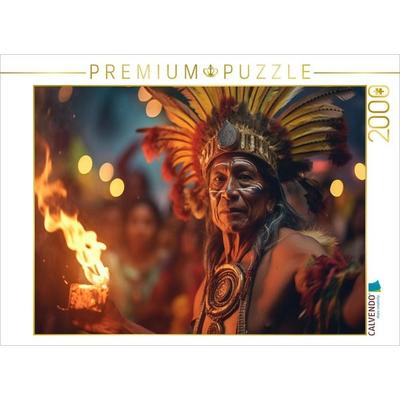CALVENDO Puzzle Feuerschatten: Indianischer Häuptling in mächtiger Beschwörung | 2000 Teile Lege-Größe 90x67cm Foto-Puzzle für glückliche Stunden