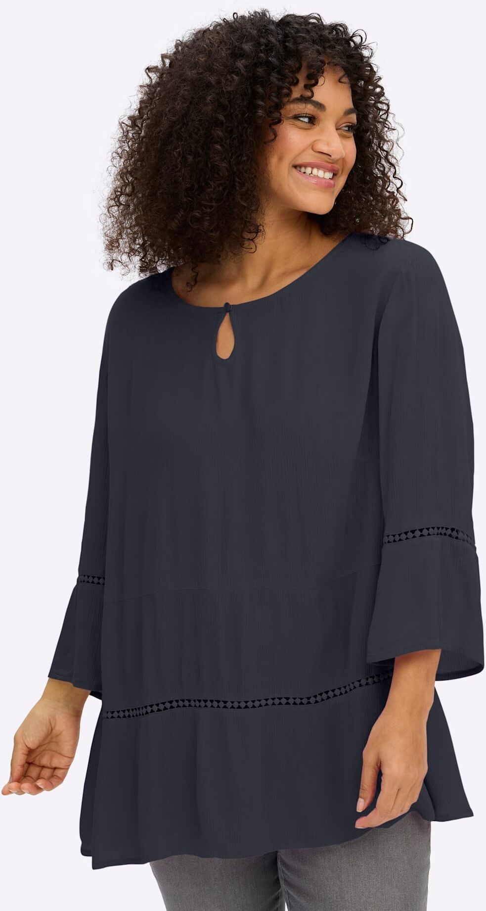 Schlupfbluse SHEEGO, Damen, Gr. 46, tiefblau, 100% Viskose, unifarben, Rundhals, Blusen Schlupfbluse tiefblau 46