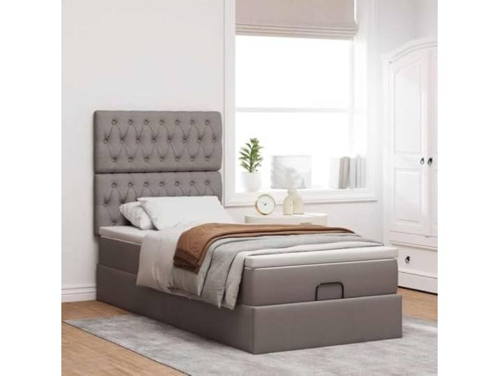 KTHLBRH Boxspringbett 90 x 190 cm mit Matratze Taupe Lattenrost, hydraulischer Aufbau, Stoff 100 % Polyester, inklusive Matratzenschoner