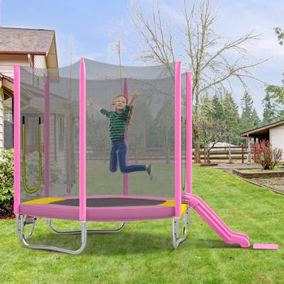Kodotan sofa 7FT Trampoline with Safety Enclosure Net, Slide and Ladder, Easy Assembly ,Regular Hexagon Outdoor Recreational Trampoline
