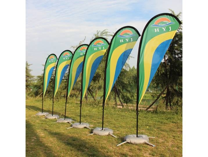 Drapeau de plage en forme de larme et mât de drapeau avec Base graphique, bannière imprimée personnalisée, publicité extérieure, Promotion, événement, décoration de Camping