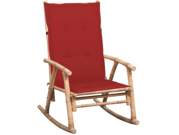 LKJephalotrop Schaukelstuhl mit Rotem Kissen Bambus Relaxstuhl Ergonomischer Schwingsessel aus Naturmaterial mit Weicher Polsterauflage für Garten Terrasse und Schlafzimmer