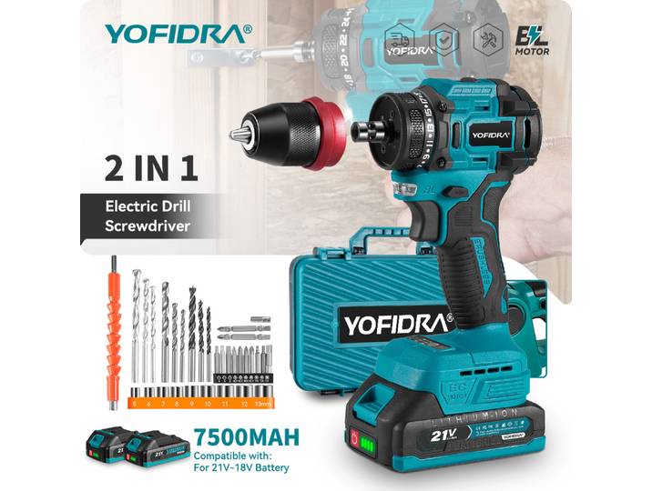 Perceuse-visseuse à percussion sans fil multifonctionnelle YOFIDRA 2 en 1, compatible avec les batteries Makita 21V.