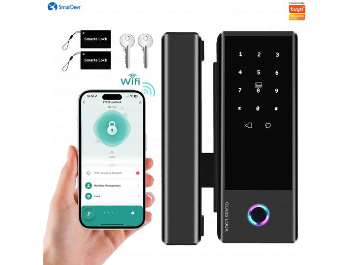 SmarDeer serrure intelligente avec porte coulissante en verre serrure d'empreintes digitales pour Tuya maison intelligente porte en verre en aluminium serrure électronique