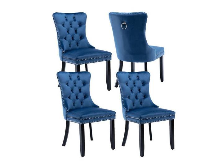 LuxusKollektion Esszimmerstuhl Esszimmerstühle Samt 4er Set Blau(massivholzbeine) 4er-Set