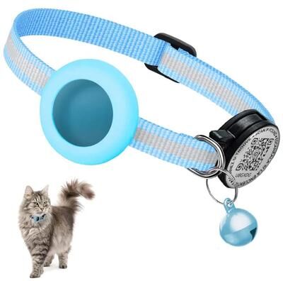 Uplift Treasures GPS Cat Collar With AirTag Holder And QR ID Tag blue