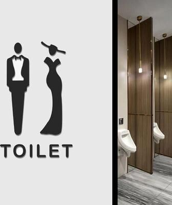Inspired Deals Modern Acrylic Bathroom Sign 3D Restroom Door Sticker For Hotels, Offices & Public Spaces m black
