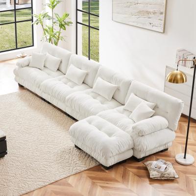 Loedds 4-Seat Chenille L-Shaped Modular Sectional Sofa with Ottoman & Deep Seats