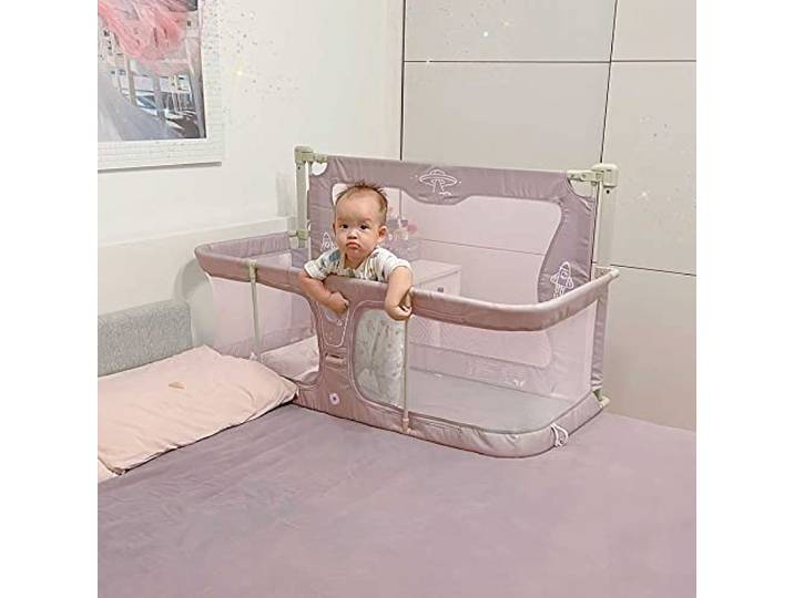 SRDCAIM 3 In 1 Beistellbett Baby,babybett,Babywiege,Baby Bett,Beistellbett Baby Boxspringbett,Baby Laufstall, Der Auf Das Bett Gestellt Werden Kann,mit Mückennet,120 * 50cm (Color : Creamy-White)