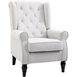 HOMCOM Einzelsessel mit Tufting Relaxsessel Einzelstuhl Holzfüße Polyester Creme