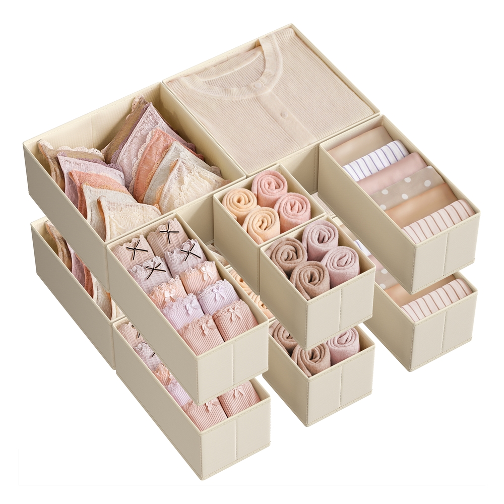 SONGMICS Aufbewahrungsbox für Schublade 12er Set sandbeige RDZ006Y02