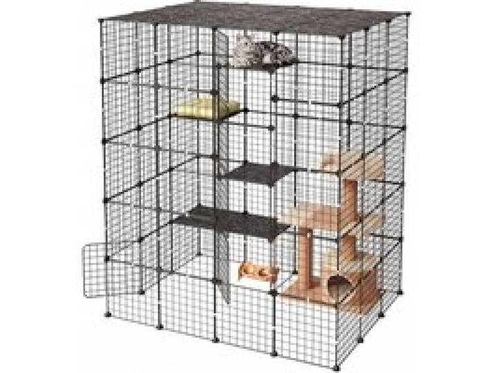 VEVOR Katzenkäfig Katzengehege 5-Stock Katzenauslauf 139,7x104,1x175,2cm, DIY-Katzenlaufstall Abnehmbarer Metallkäfig mit 5 Türen Ideal für 2-3 Katzen & Kleintiere Schwarz
