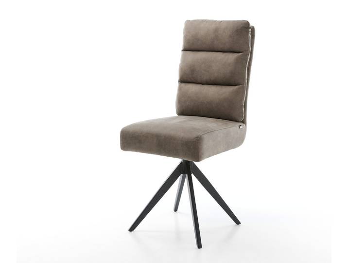Esszimmerstuhl Pela-Flex Mikrofaser Taupe Vintage Kreuzgestell kantig Schwarz Taschenfederkern, Esszimmerstühle