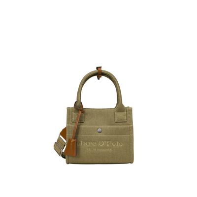 Henkeltasche "Mira", Damen, Gr. B/H/T: 20cm x 17cm x 11cm, beige (khaki), Canvas, MARC O'POLO ACCESSORIES, unifarben, Taschen, Handtasche, Umhängetasche mit Lederanhänger und Magnetverschluss