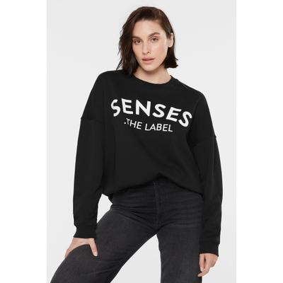 Sweater SENSES.THE LABEL, Damen, Gr. XS, schwarz, Sweatware, Material: 100% Baumwolle, bedruckt, oversize normal, Rundhals, eingesetzt Rippbündchen, Sweatshirts Sweater, aus Baumwolle