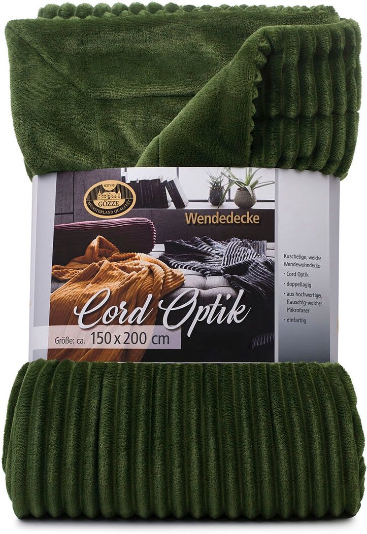 Wohndecke GÖZZE "Cord Optik Wohndecke", grün (dunkelgrün), B:150cm L:200cm, Polyester, Wohndecken, Wohndecke