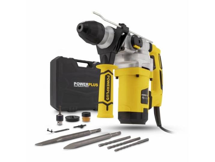 Powerplus Perceuse à Percussion Électrique POWX1175-4 en 1 : Perçage\, Perçage à Percussion\, Burinage et Rotation du Burin\, Perceuse Filaire de 1600 W et 5 J\, SDS plus\, 6 Accessoires