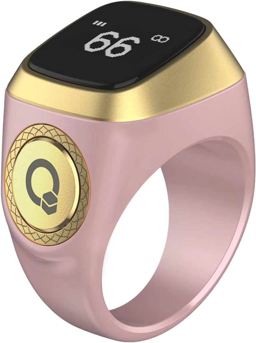 Slimme Tasbih Zikr Ring - Digitale Azan Wecker met Tasbih Teller - 20 mm (Roze)