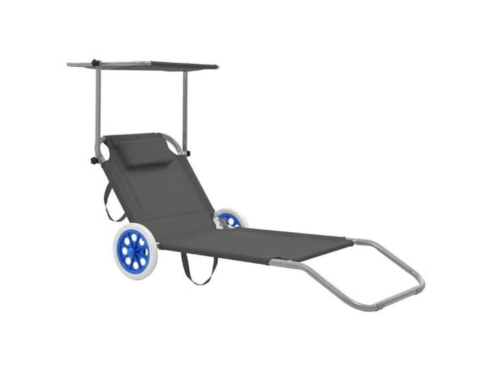 Automne/hiver  Gris Chaise longue pliable avec auvent et roues Acier Gris - Hauteur:55cm DEC8336121