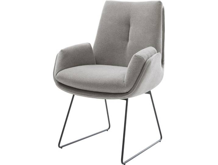 DELIFE Polsterstuhl Clea-Flex, Kufengestell Schwarz Strukturstoff Soft Grau