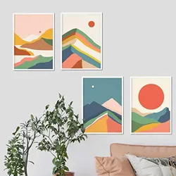 POSTER Set mit 4 bunten Berge und Flüssen A4 Schwarzer Rahmen