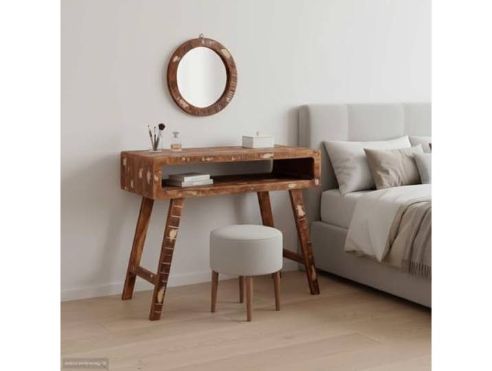 Schminktisch Braun 90 x 76 x 45 cm Massives upgecyceltes Holz 90x76x45cm, braun, massives upgecyceltes Holz, mit Spiegel, Aufbewahrungsfächer, stabiles Design
