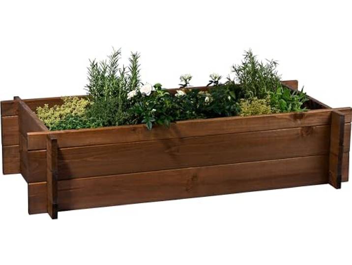 dobar® Hochbeet Massivholz Stecksystem Gr. M stapelbar - Pflanzkasten inkl. Pflanzfolie - 117 x 58,5 x 27,5 cm - Dunkelbraun
