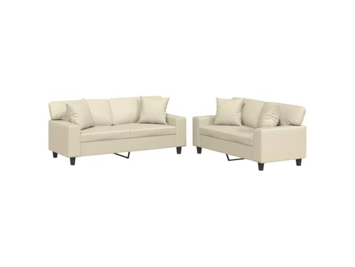 Coespram 2-tlg. Sofagarnitur 2-Sitzer Couch Set Kunstleder Creme Pflegeleichte Polstermöbel für Wohnzimmer und Lounge, inklusive vier weicher Zierkissen für spürbar bequemes Sitzen.