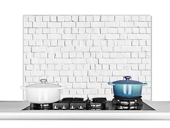 KitchenYeah© Spritzschutz Küchenrückwand Küche Deko Aluminium Platte 100x65 cm - Wandschutz Herd Spritzschutz WandverkleidungSteine - Muster - Weiß - Fliesen - Steinfliesen