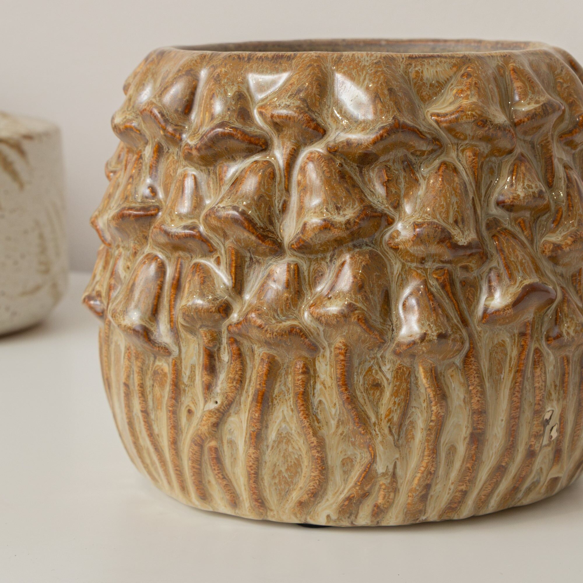 Small Round Rustic Stoneware Mushroom Planter - 10cm Ceramic