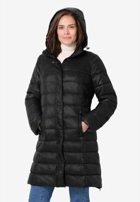 Women's Long Packable Puffer Jacket by Woman Within in Black (Size 4X)
